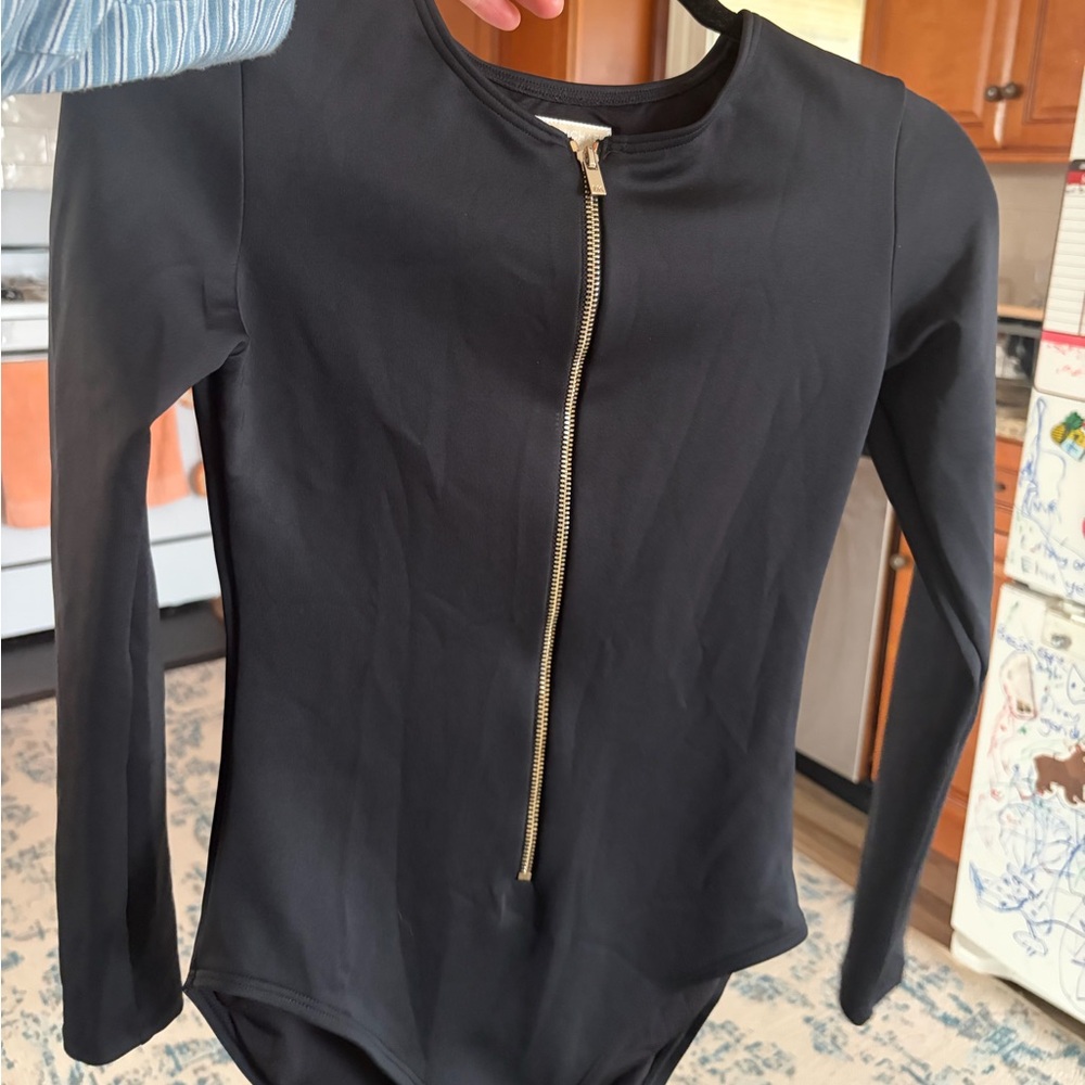 Michael Kors Black Zip-Up Bodysuit